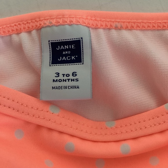 Janie and Jack Girls Swimsuit Size 3-6M Orange White Polka Dots Ruffle Two Piece - Picture 6 of 7